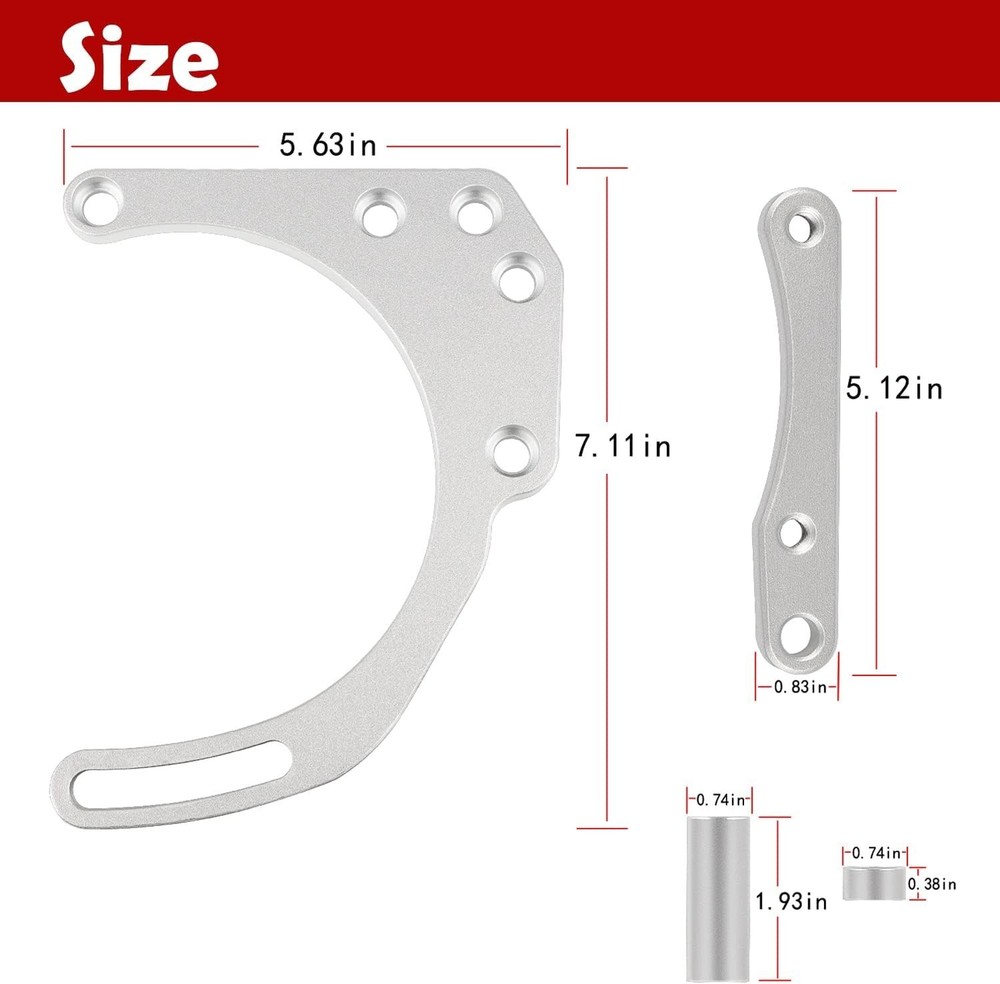 LWP Low Mount Alternator Bracket Double Hump Heads Adjustable Billet Kit for ...