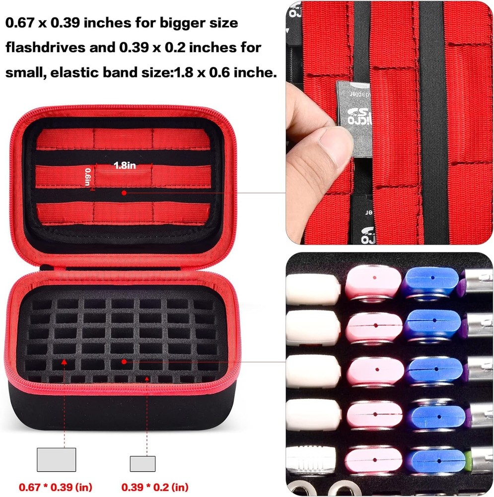 USB Flash Drive Case, Thumb Drive, Memory Card SD SDXC SDHC Holder Red