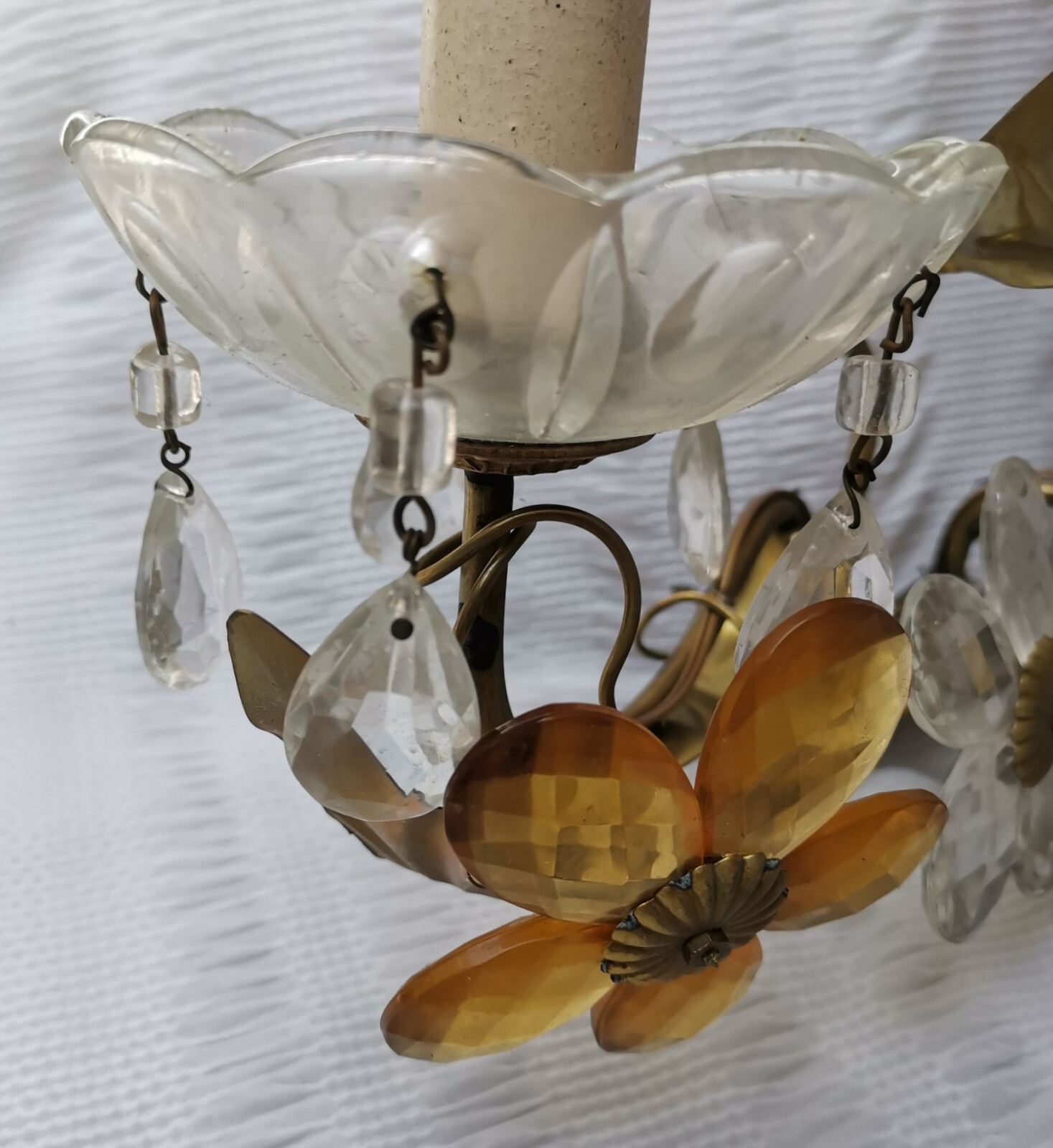VINTAGE BAGUES BANCI style GILT TOLE GLASS FLOWERS PAIR WALL SCONCES 2 LIGHTS