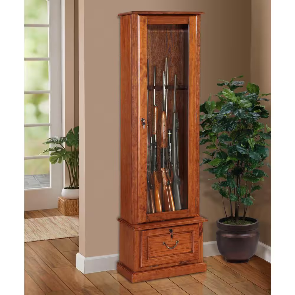 8 Gun Key Locking Gun Cabinet in Brown