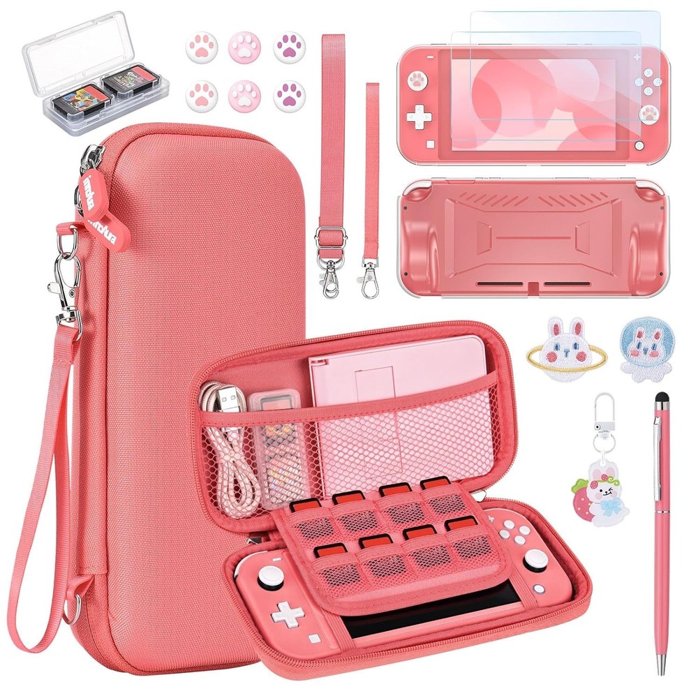 Switch Lite Accessories Bundle Hard Shell Case Screen Protector Game Holder