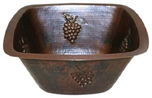 15" Square Copper Bar Prep Sink with Grapes Design