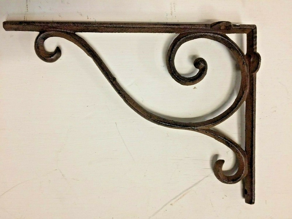 LARGE RUSTIC BROWN SCROLL BRACE/BRACKET vintage looking patina finish