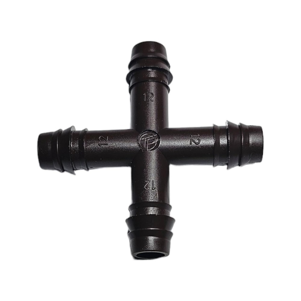 Netafim Techline EZ 12mm Insert Cross – 4-Way Barbed Fitting for Drip