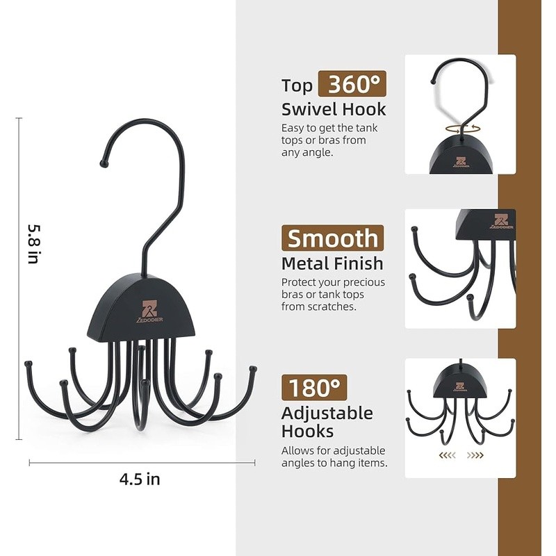 Tank Top Bra Hanger Set Space Saving 48 Capacity Rotating Hooks Storage Solution