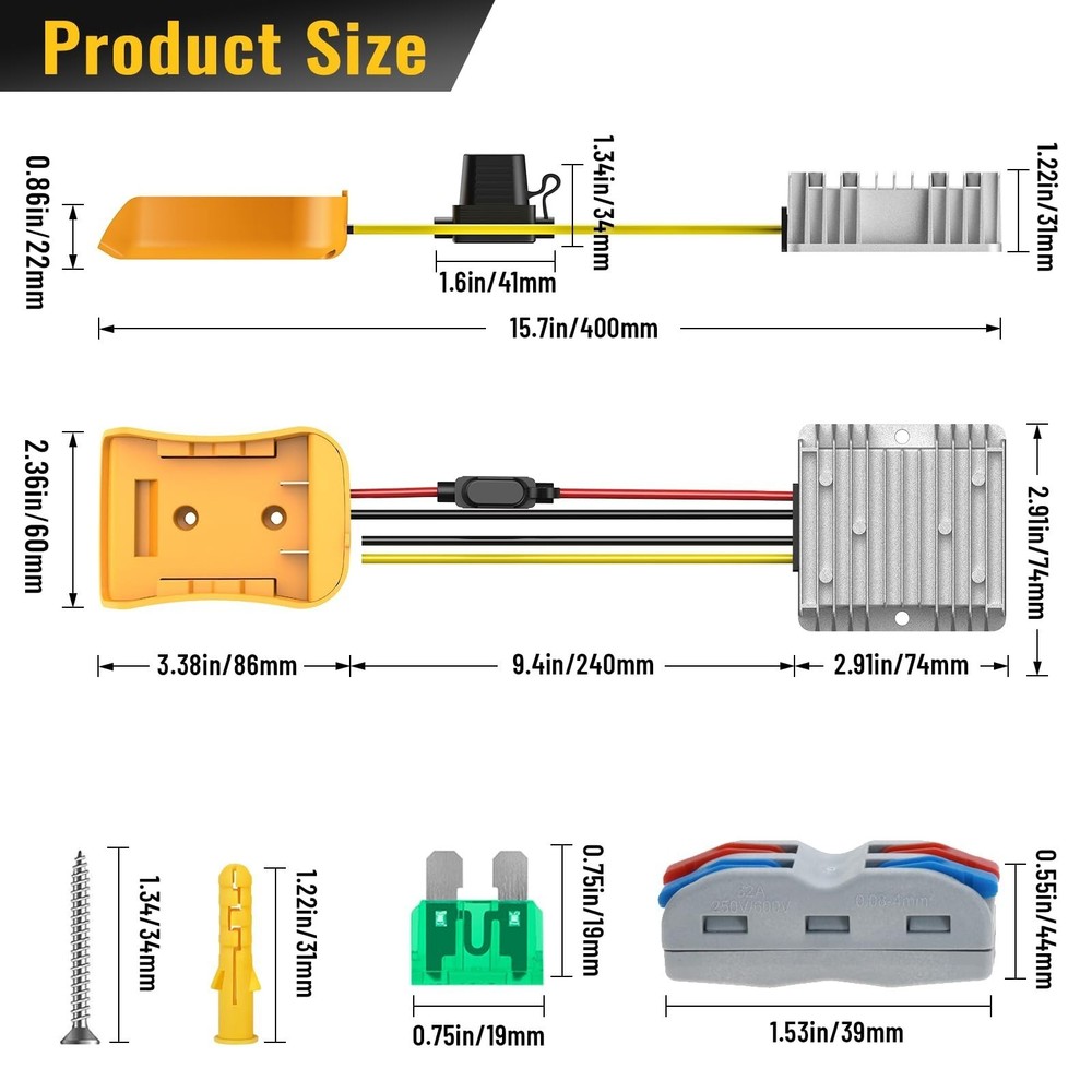 Voltage Reducer，240W 20A Step Down Converter Adapter Compatible with Dewalt 20V
