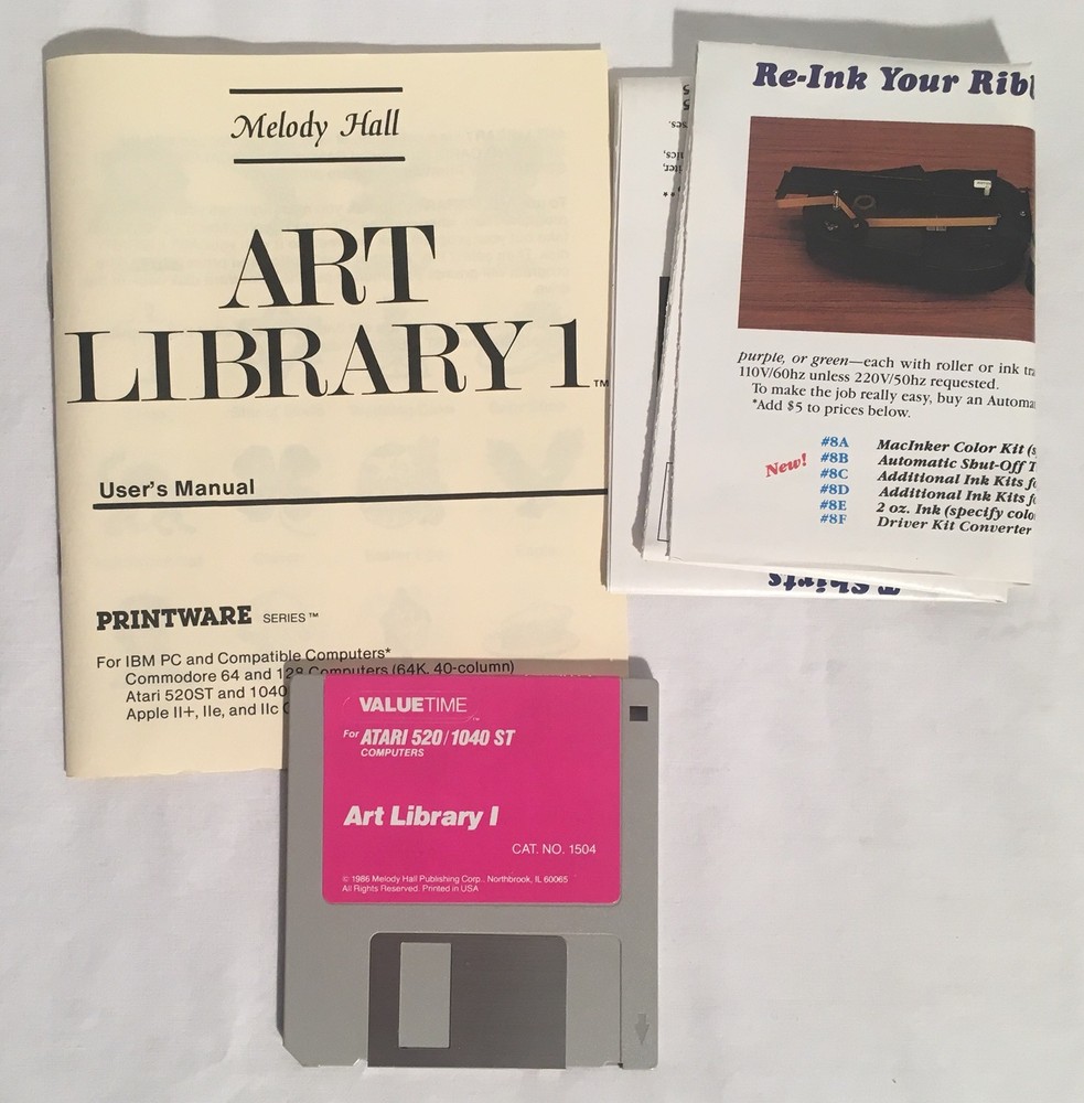 ART LIBRARY 1 & 2 Atari ST 3.5" Floppy Disk Software Boxed W/ Manual CIB