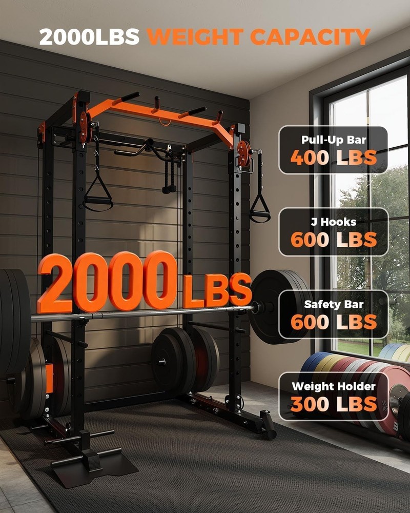 Power Cage 2000LBS Multi Function with LAT Pulldown Squat Rack Pulley System