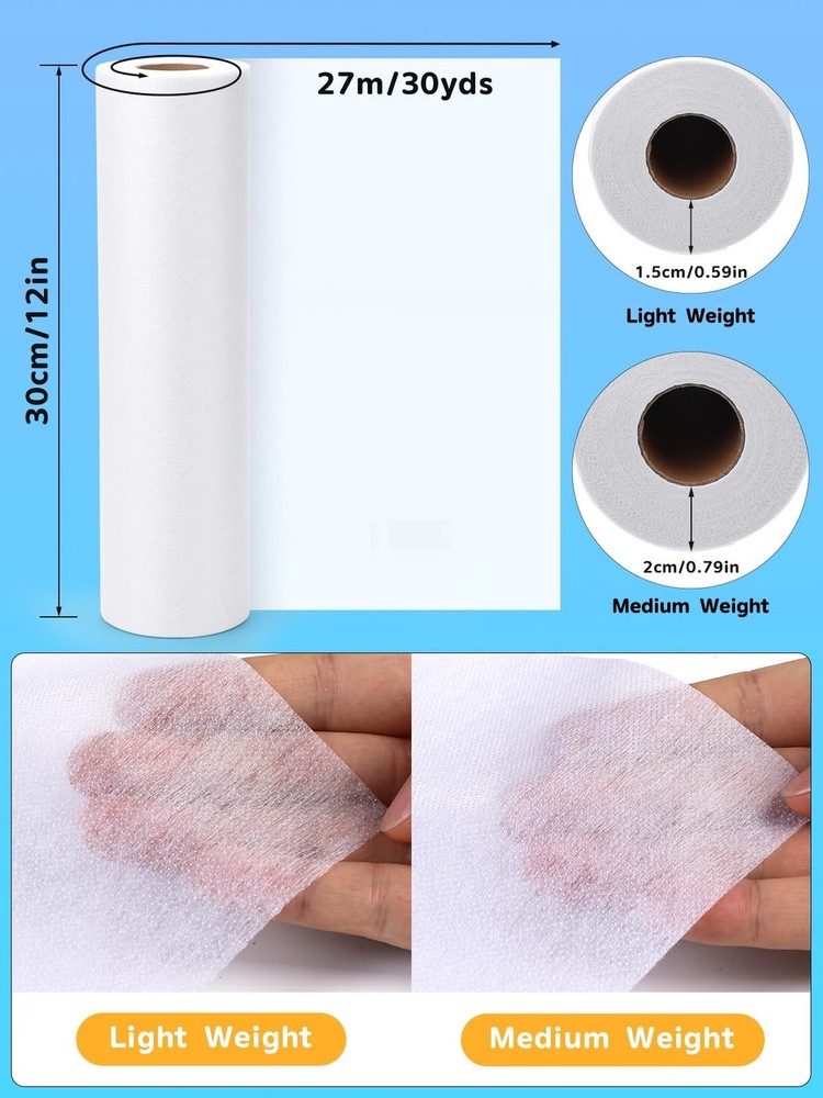 White Medium Weight Fusible Interfacing for Sewing: 11.6" X 30yd Interfacing ...