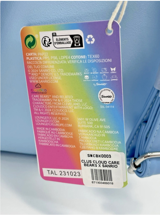 Loungefly Mini Backpack HELLO KITTY & CARE BEARS All Over Print Blue Clouds