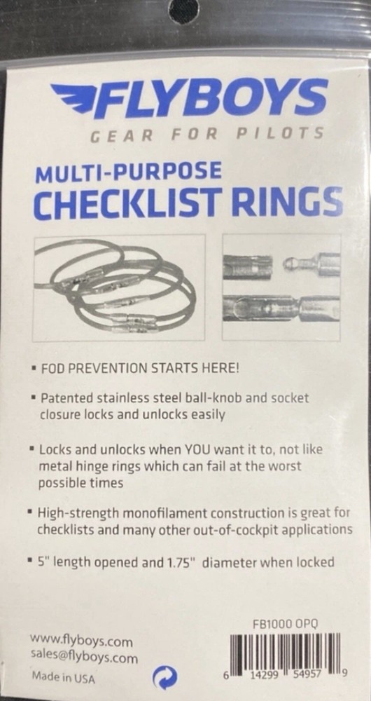 Flyboys Checklist Rings - 10 PACK multi purpose 5” Opened & 1.75” Locked