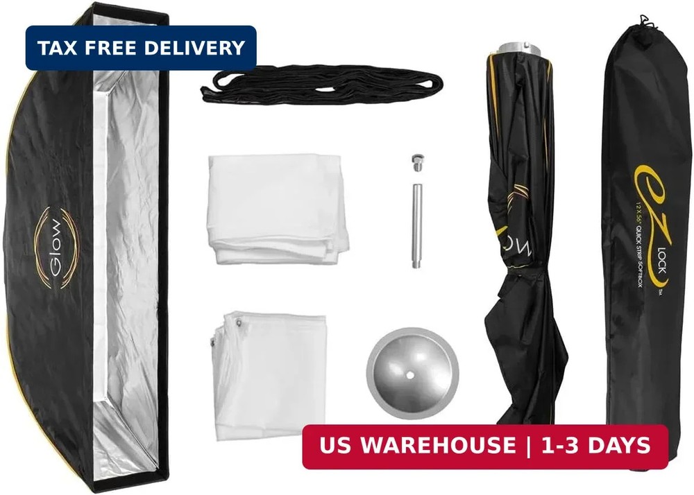 Glow EZ Lock 12x56 Quick Strip Rectangular Bowens Mount Softbox w/External, Inte