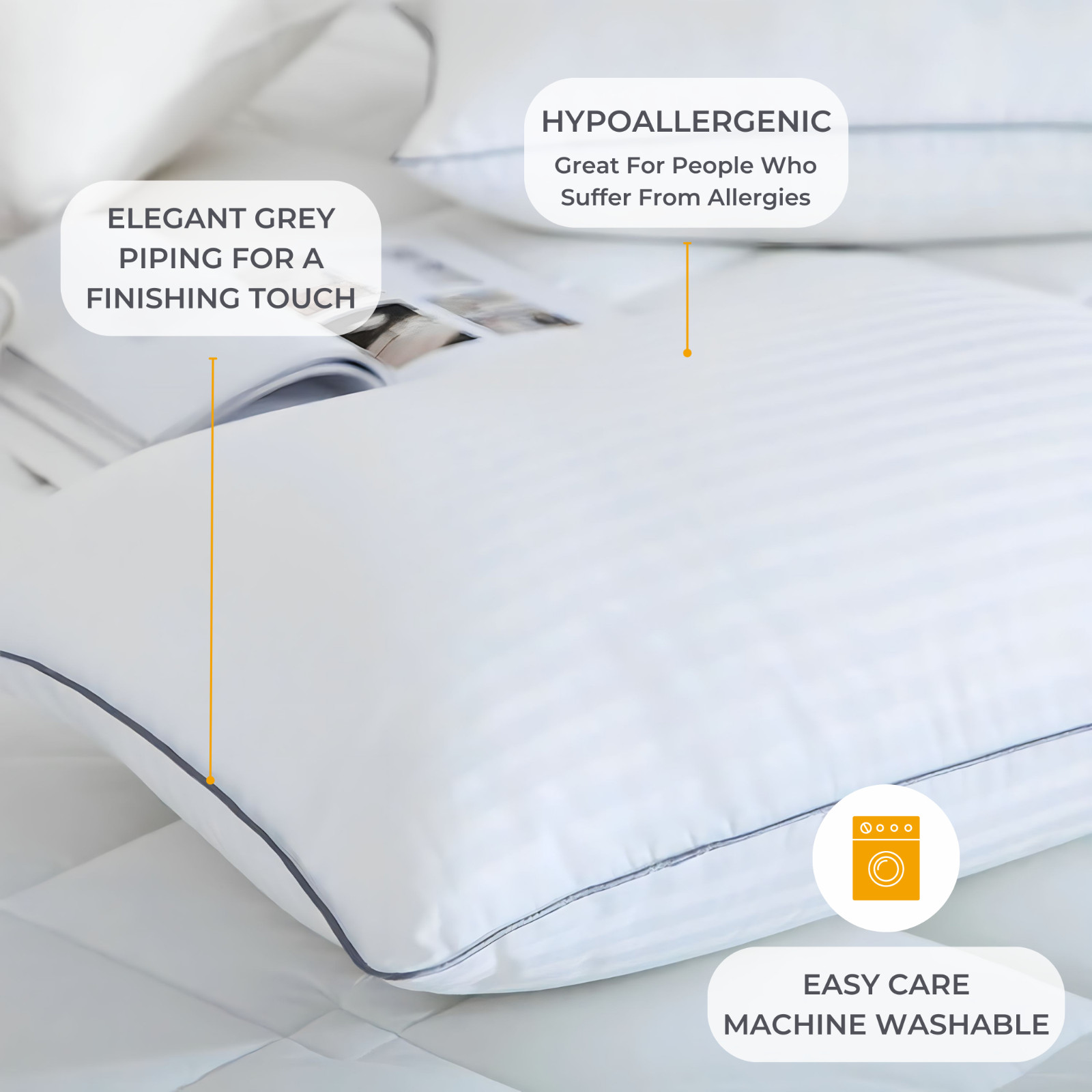 100% Egyptian Cotton Pillow Protectors with Zipper 2 Pack Standard Queen King