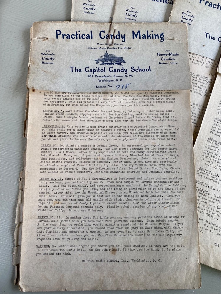 Antique PRACTICAL CANDY MAKING The Capitol Candy School Lessons Recipes Vintage