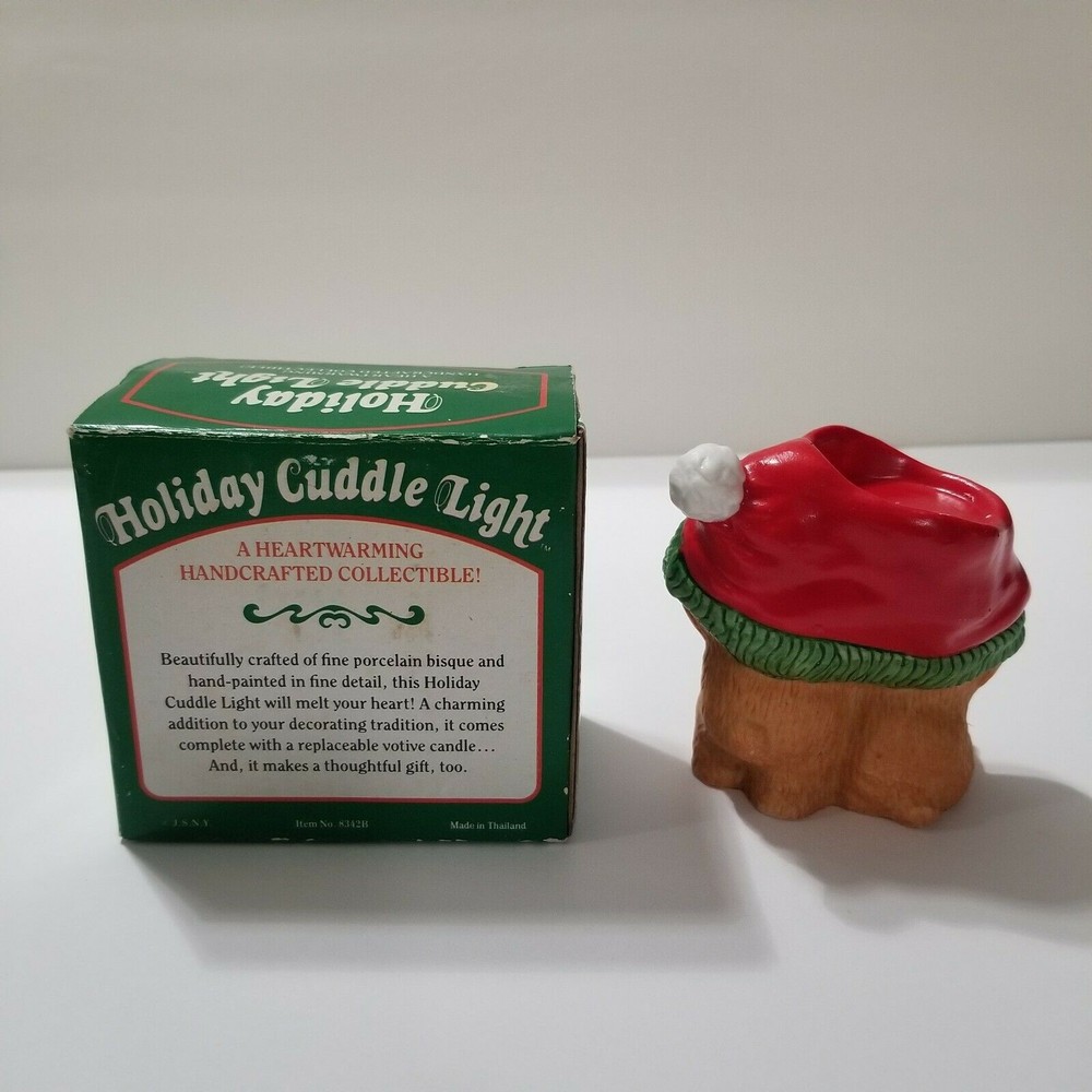 Holiday Cuddle Light Candle Bears wearing Red Stocking Hat