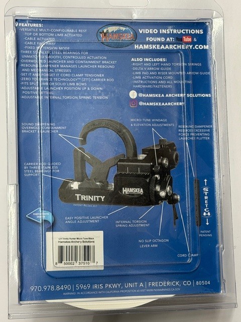 Hamskea Trinity Hunter Pro LH Micro Tune Arrow Rest - Black - New!