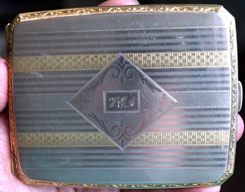Antique Sterling Silver & Glit Engine Turned Design Cigarette Case
