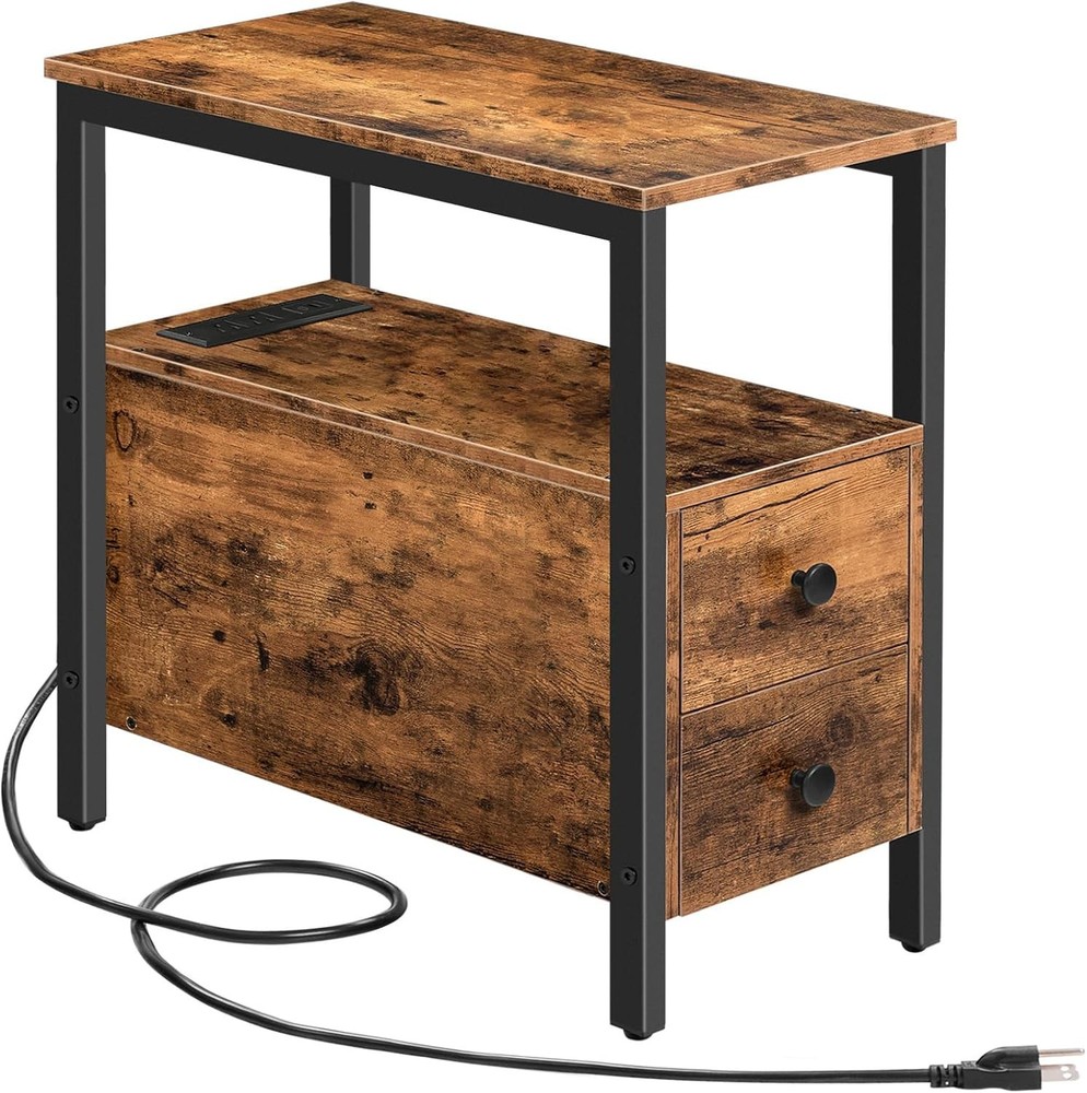 End Table with Charging Stat, Narrow Side Table Der & USB