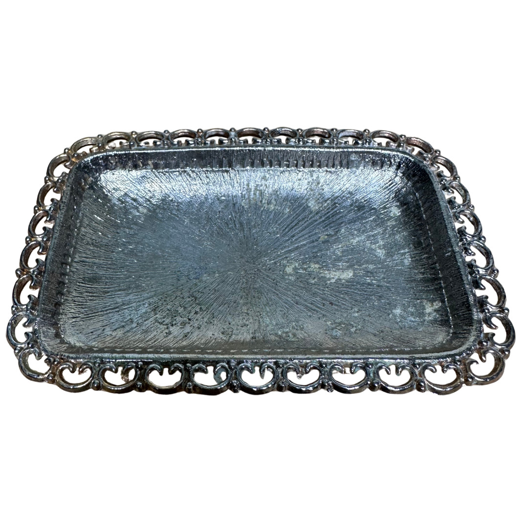 VTG Marly Silver Plated Small Footed Rectangular Soap Tray Pierce Rim Vanity