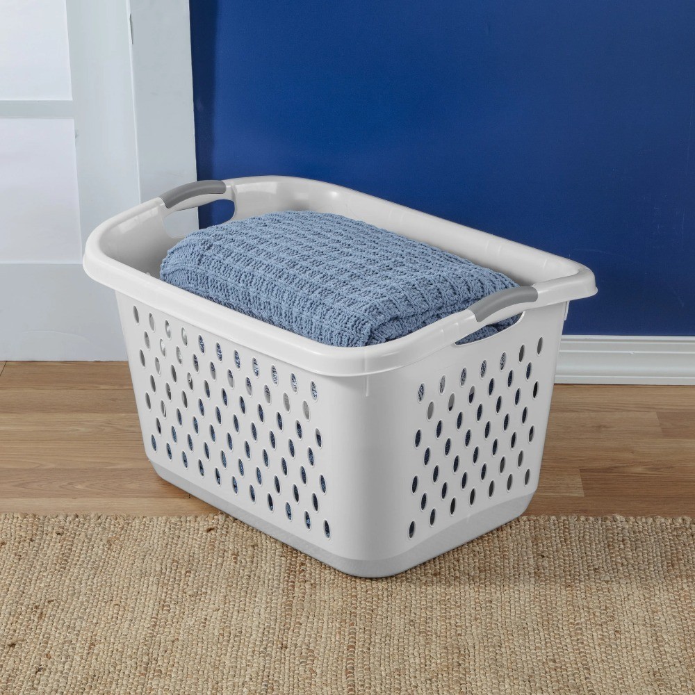 Extra Large Plastic Laundry Basket with Handles, 2.7 Bushel White Laundry Hamper