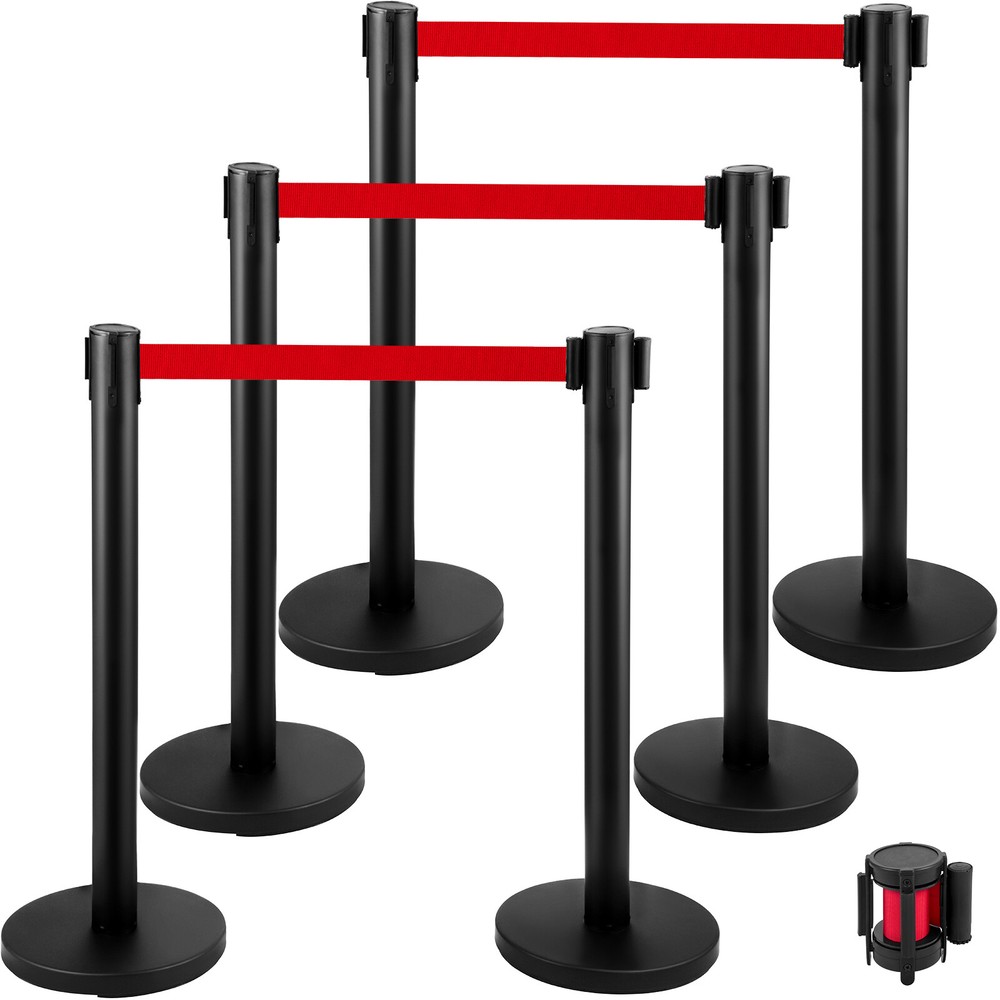 VEVOR 6PCS Crowd Control Barrier Stanchion Posts Set Queue Pole with 6.6ft Belt