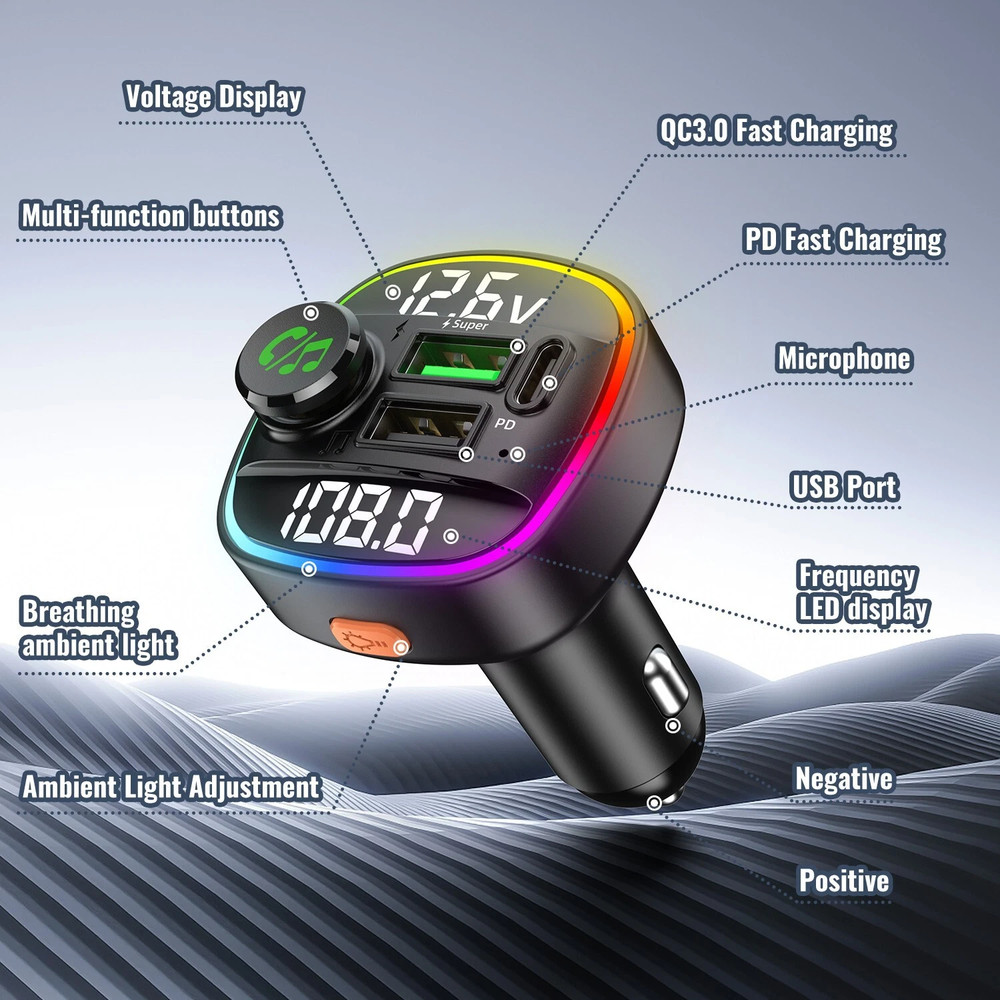 Bluetooth 5.0 Car Wireless FM Transmitter Adapter USB PD Charger AUX Hands LOT