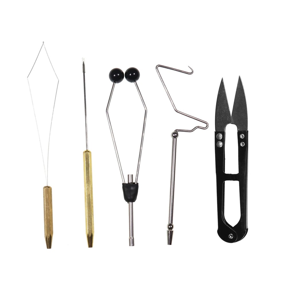 5pcs Fly Tying Tools Combo Bobbin Holder Needle Threader Whip Finisher Scis KBFF