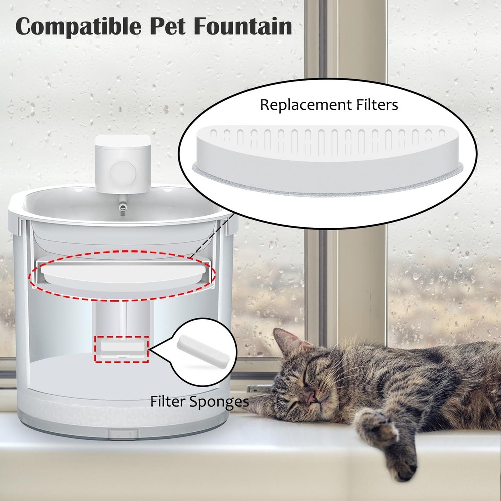 12 Pack Cat Water Fountain Filter & 12 Pack Replacement Filter Sponges Compat...