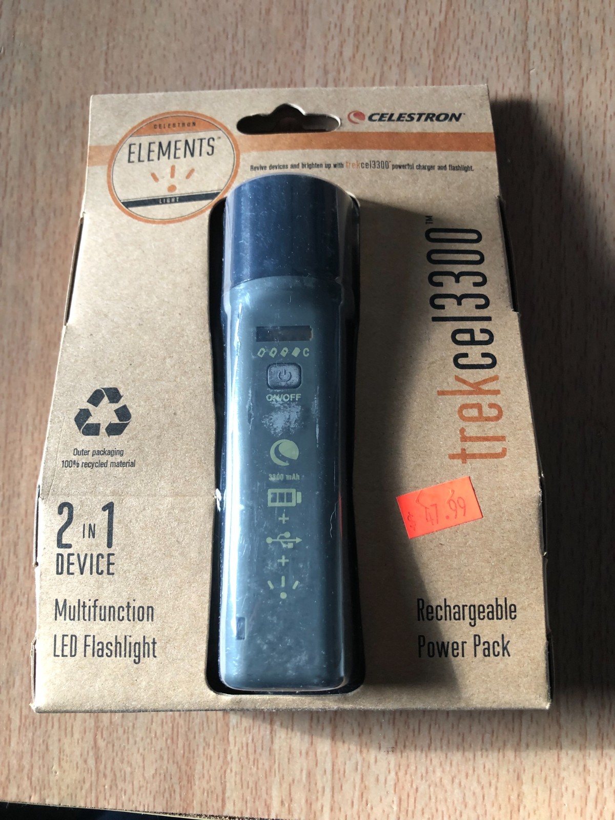 New Celestron Elements TrekCel 3300 Rechargeable Flashlight