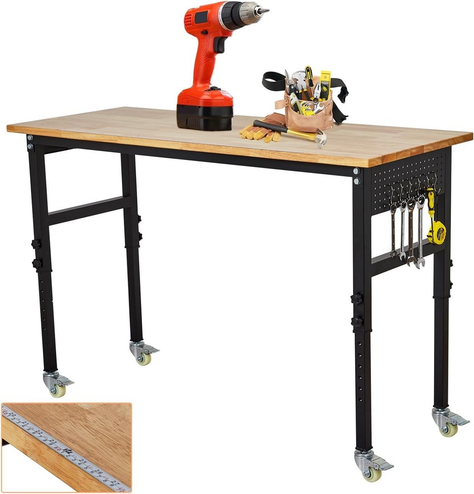 48'' Adjustable Workbench, 2200 Lbs Capacity Workstation, with Power Outlets