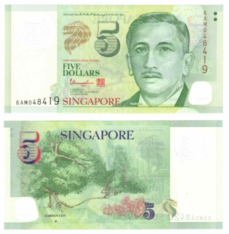 2020 SINGAPORE 5 Dollars Banknote P47g UNC 1 Solid Star Polymer