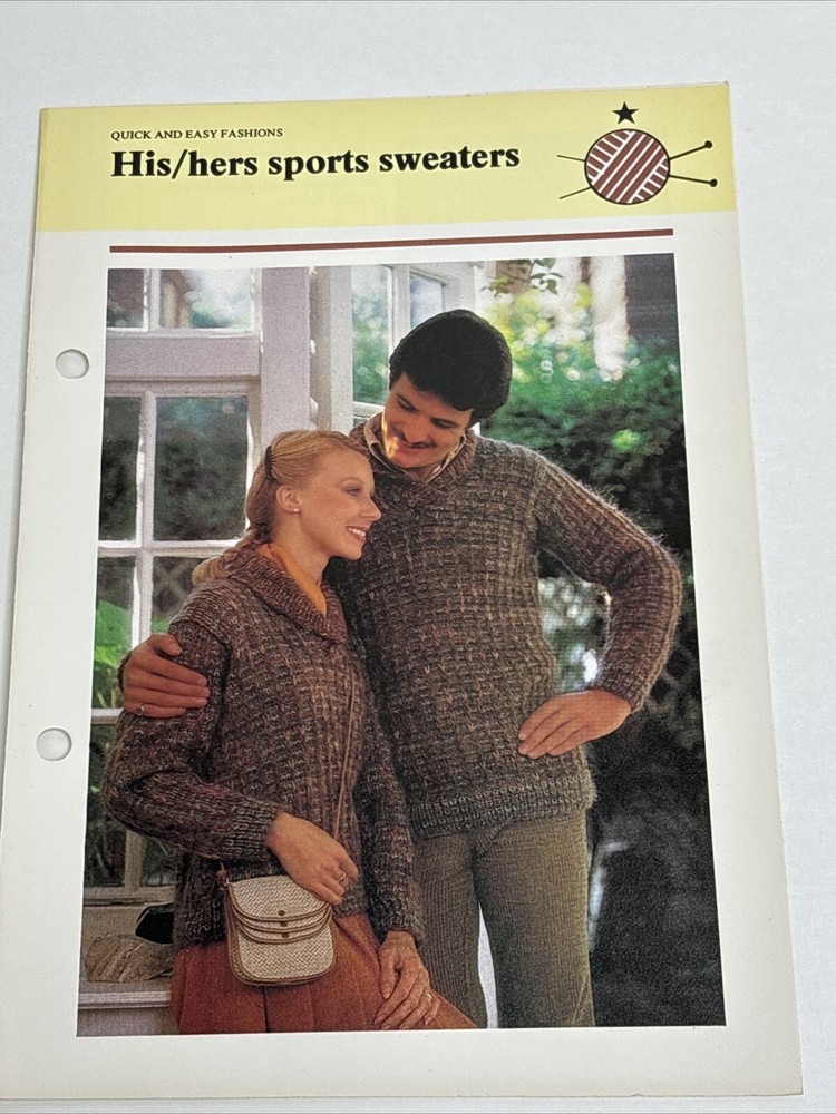 Sports Sweaters His & Hers Knitting Pattern Card