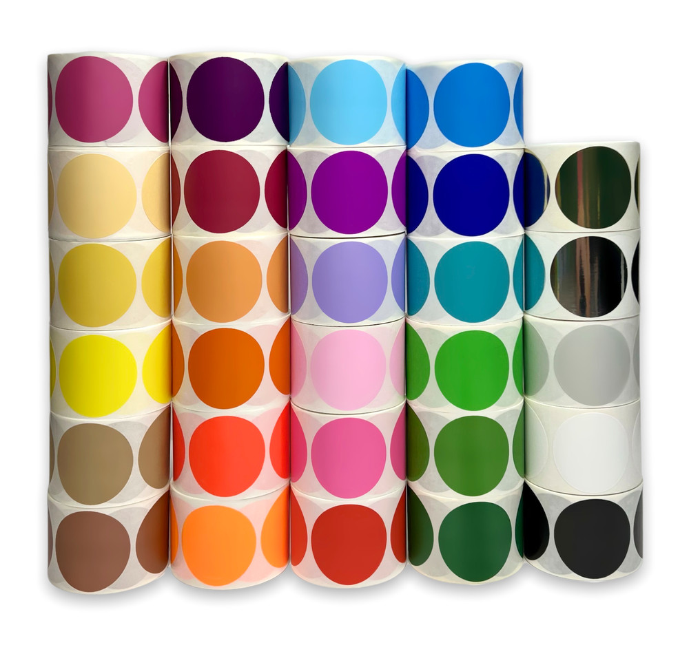 1.5" Round Color Coded Inventory Coding Adhesive Dots 1000/Roll (Choose Color)