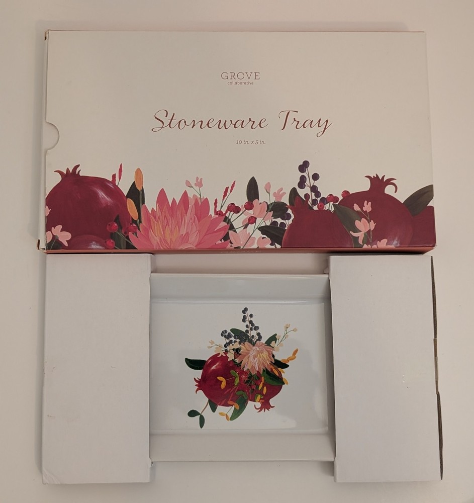 Grove Collaborative Tray Pomegranate Rectangular Stoneware Side Tray 10 X 5