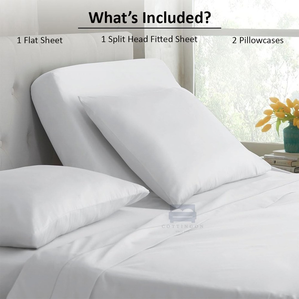 4 Piece Top Split King Sheets Set for Adjustable Beds, 100% Egyptian Cotton 2...