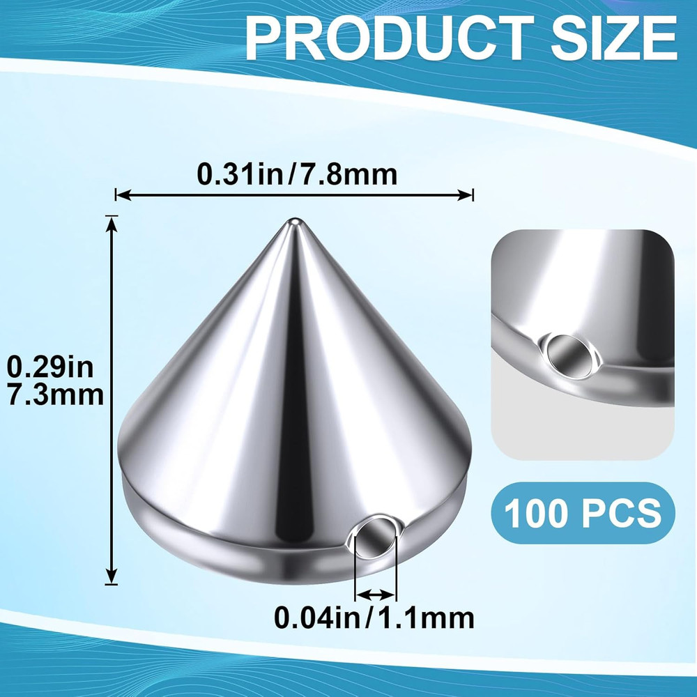 100Pcs Bullet Spike Cone Studs, ABS Flat Back Punk Spikes, Bullet Shaped Rivets