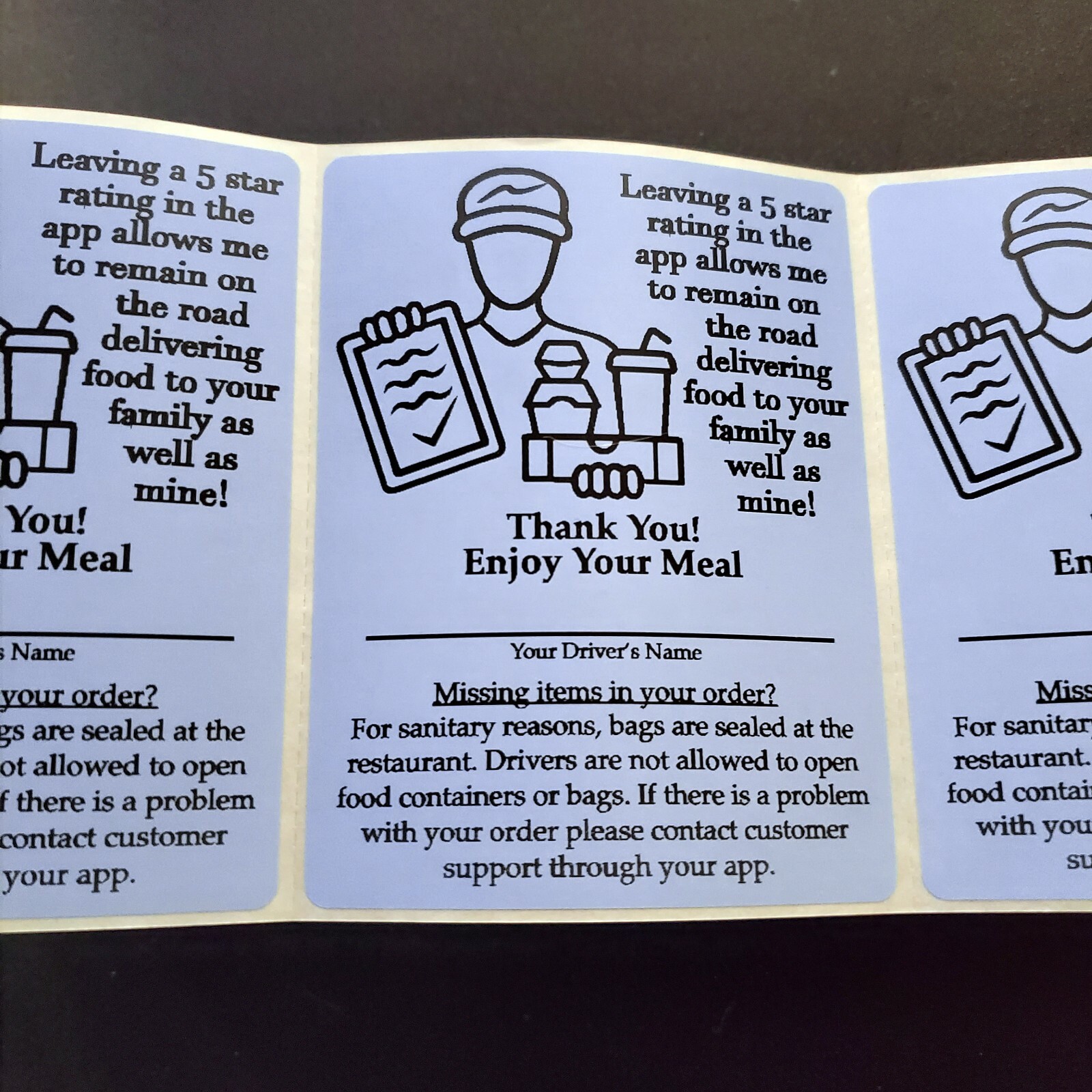 50 Food Delivery Labels Seal 4" x 3" DoorDash Grubhub UberEats 5-Star Stickers