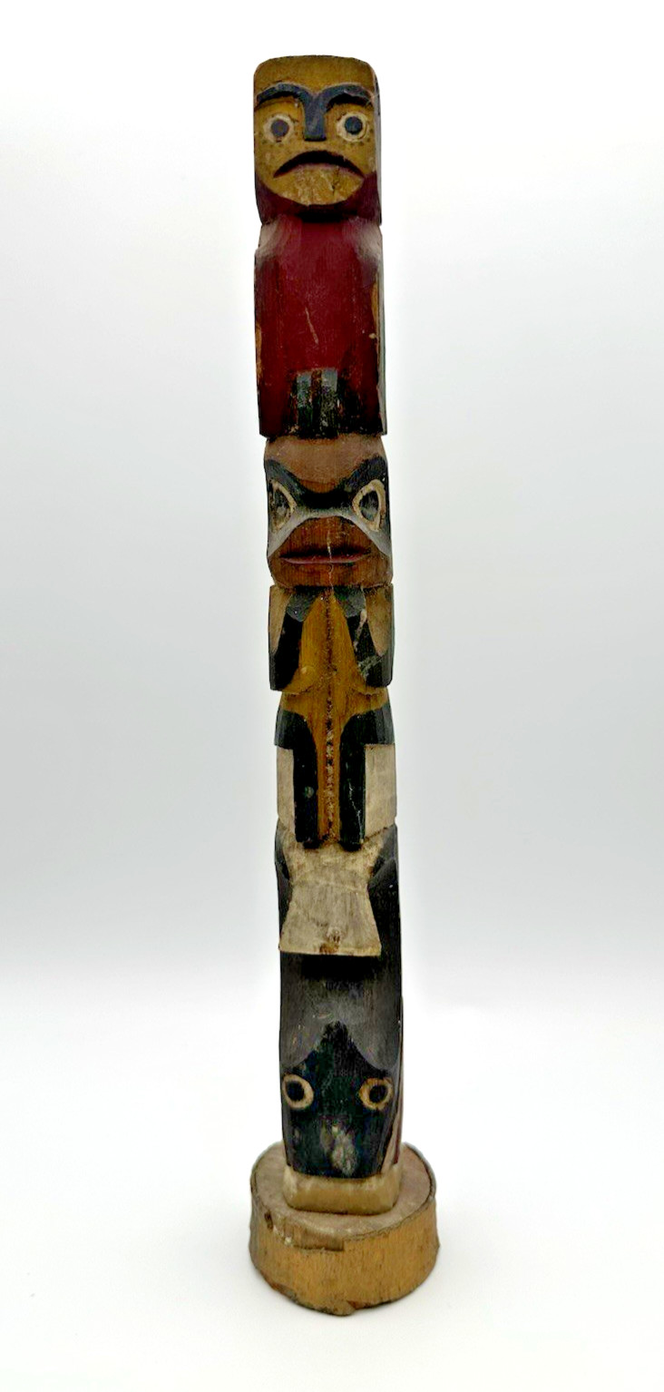 Old 12 1/4" Pacific Northwest Coast Carved Cedar Totem - Antique Native American