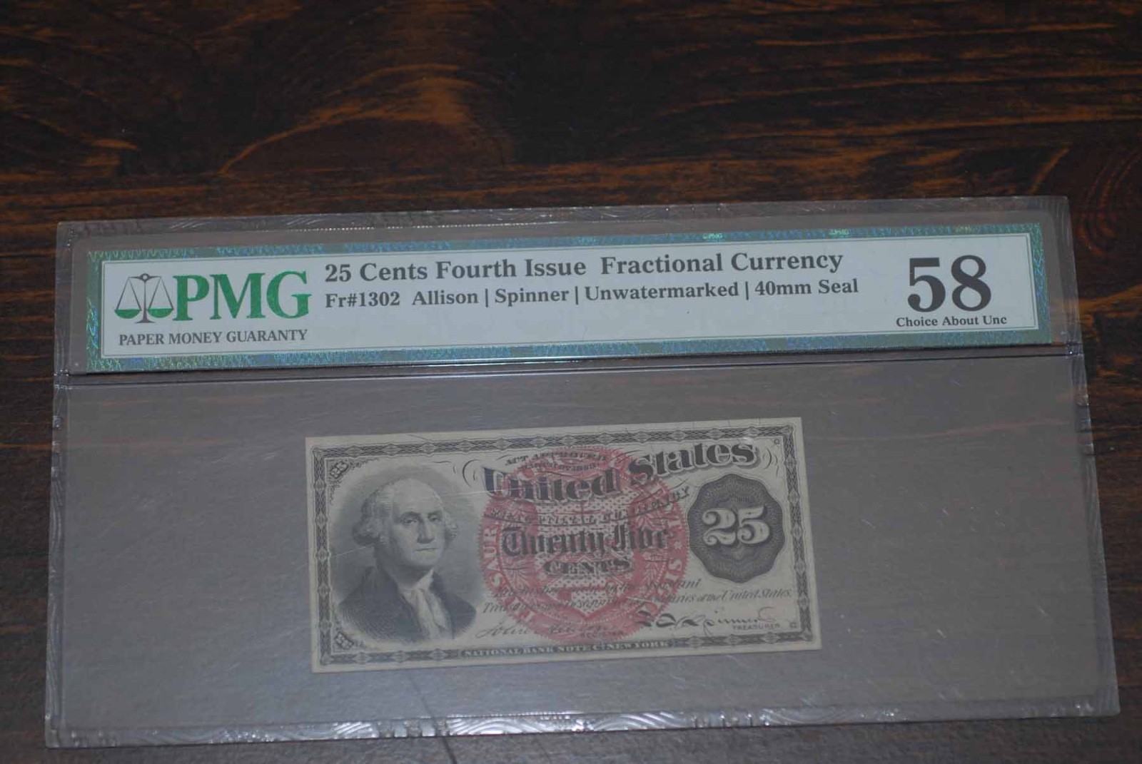 25 Cent, Fourth Issue, US Fractional Currency, PMG 58