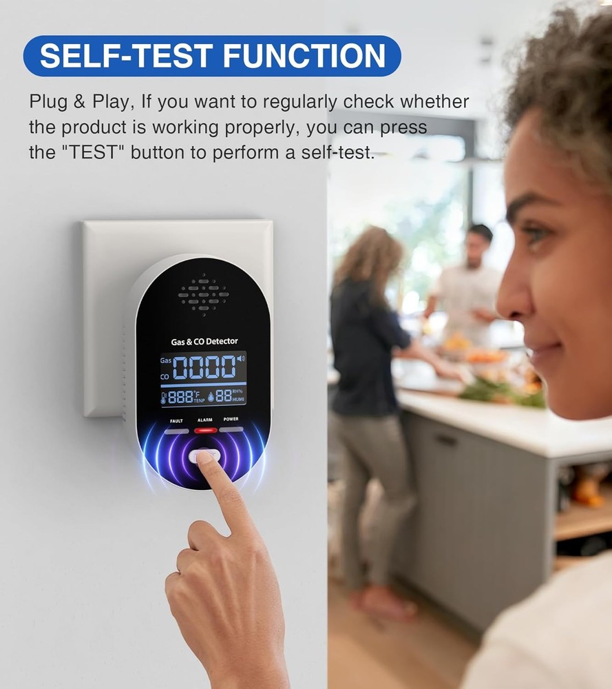 Carbon Monoxide Detector Warning Alarm Sensor Temperature Humidity Display Plug