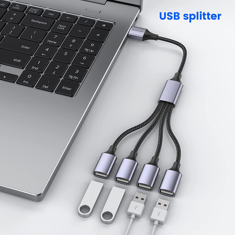 USB Splitter, 4-Port USB 2.0 Electronic Adapter, Multi-Socket USB Hub for Data T