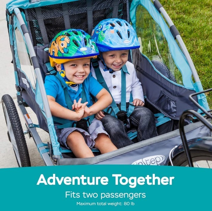 Instep Take 2 Bike Trailer for Kids Double Seat with Bug Screen Weather Shield