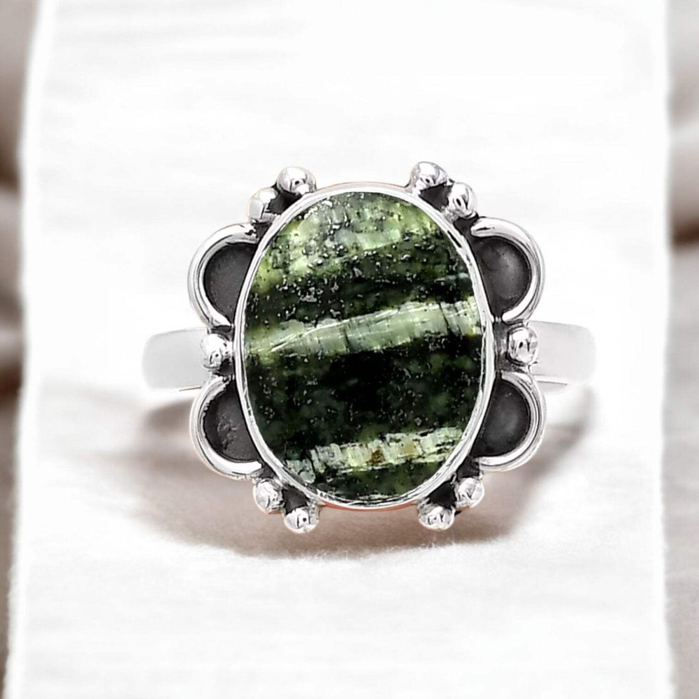 Chrysotile Solid 925 Sterling Silver Ring 7