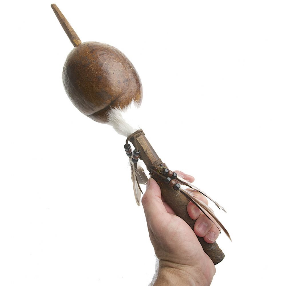 Native American Indian Mimbres Talking Stick Gourd Rattle - Extra Large