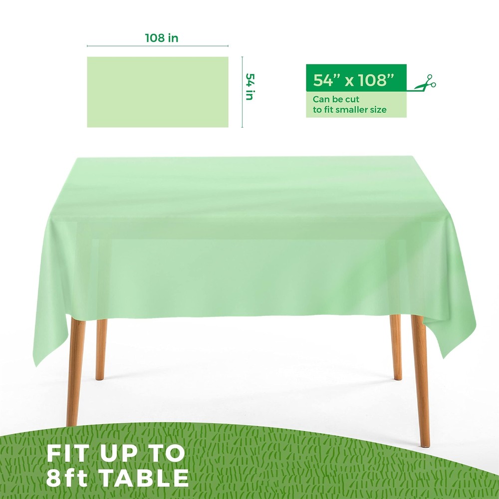 100% Compostable Tablecloths For Rectangle Tables 54''x108'' 3 Count Green Dis