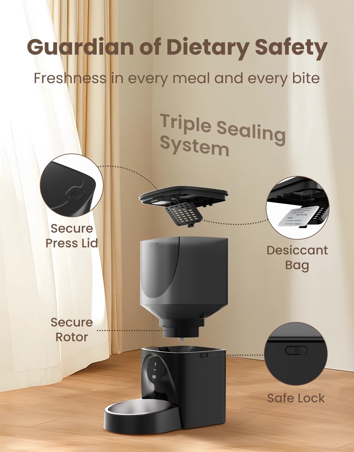 WiFi Automatic Cat Feeder APP Control 4L for Cats & Small Dogs Up to 10 Meals