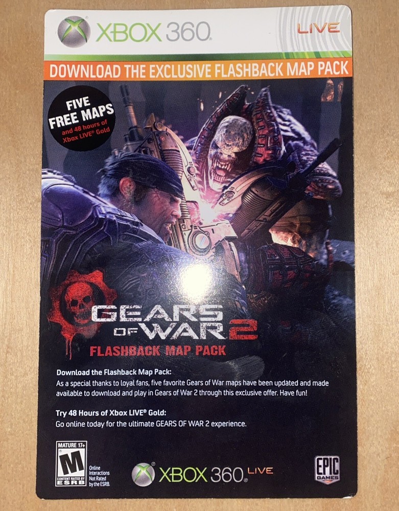 Gears Of War 2 Flashback Map Pack Xbox 360 Live DLC Subscription Code UNUSED New