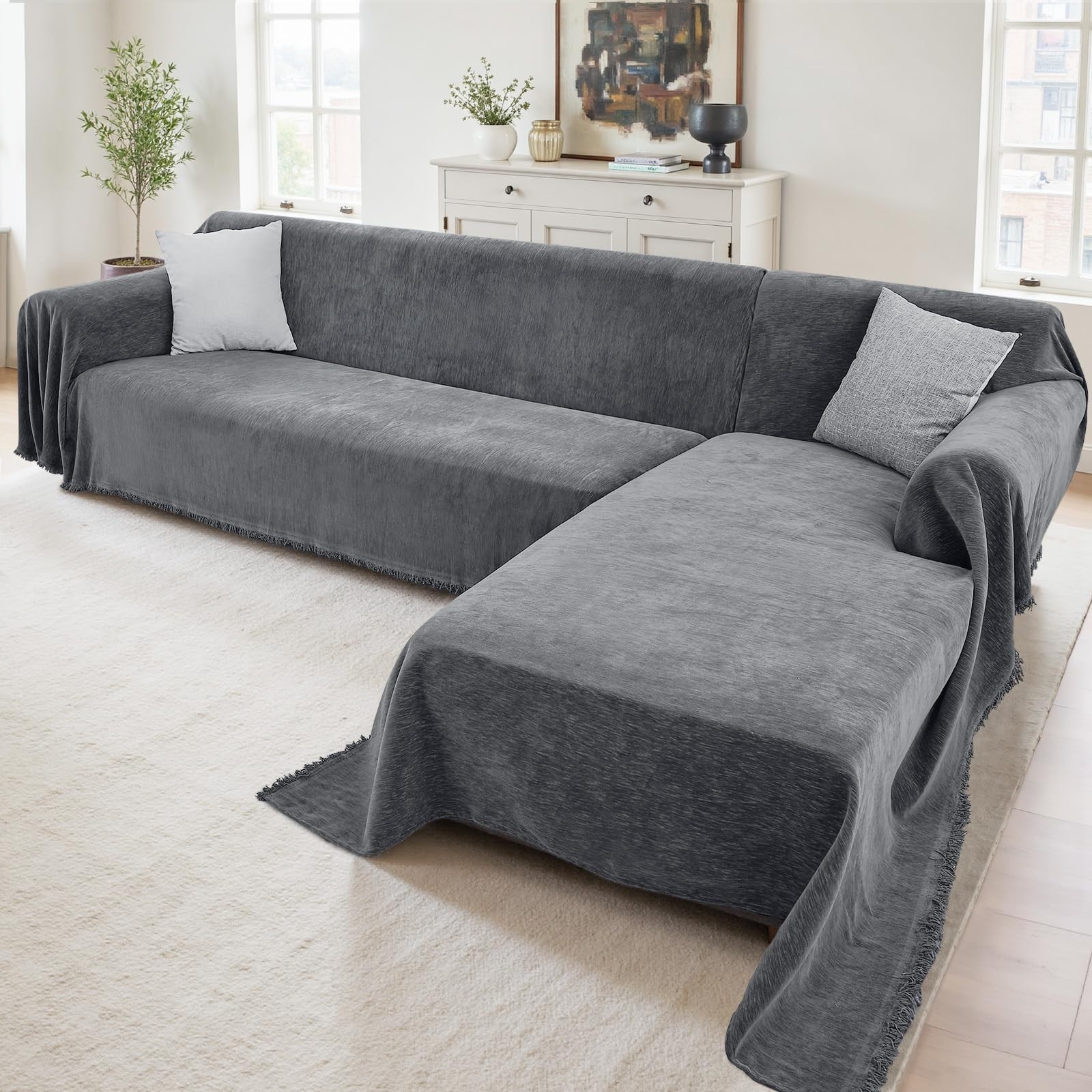 Sectional Couch Covers, 2 Pieces Washable L Shaped Couch Covers Sofa Blanket ...