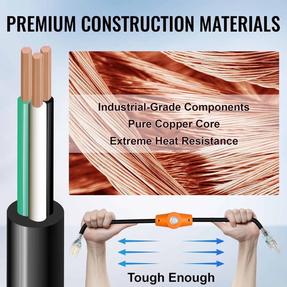 1PC 120V 15A Temperature Controlled Extension Cord, Heat Cable Controller, Th...