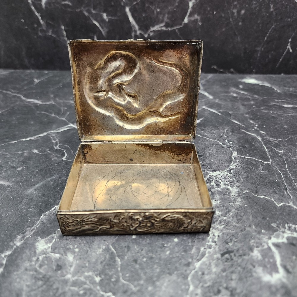 Antique Silverplate Japanese Dragon Cigarette/Match Box